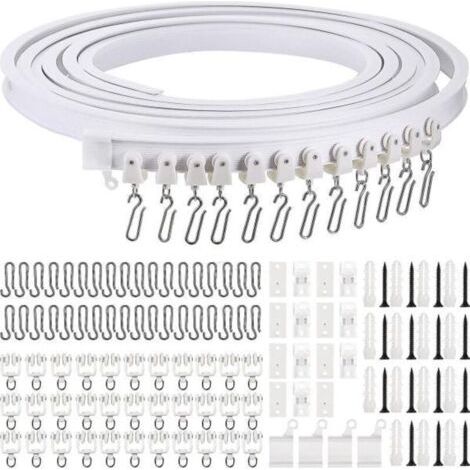 Rail de rideau courbé pliable pour plafond, montage flexible pour rideaux, pour fenêtres souples, avec crochets métalliques (blanc, 5 m)