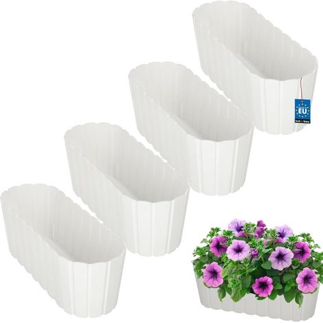 Pot de fleurs oblong blanc 40 cm, lot de 4, idéal pour fleurs et herbes aromatiques sur balcon ou terrasse. (1/5)