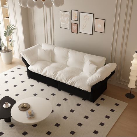 Canapé convertible 3 en 1 de terciopelo beige/blanco 190 cm, sofá cama extensible con 2 cojines (1/5)