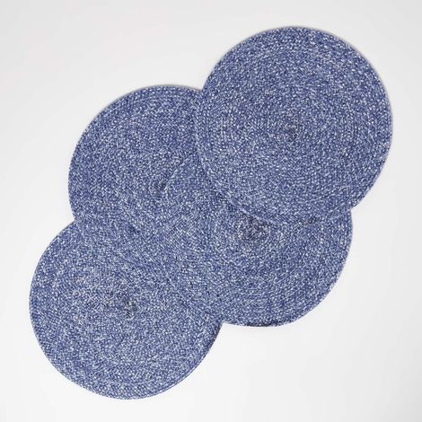 HOMESCAPES Blue Handwoven Round Placemats Set of 4 (1/5)