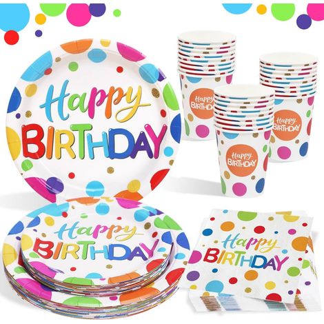 Vaisselle Anniversaire pour 25 Invités, 100pcs Réutilisable Assiette Anniversaire, Serviette, Gobelets pour Decoration Garçons Filles (1/5)