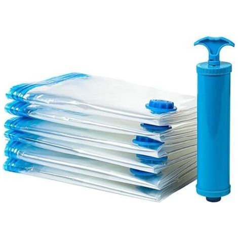 Set of 6 Vacuum Storage Bags with Pump - 80x120cm - Blue, XXL Vacuum Storage Bags (1/4)