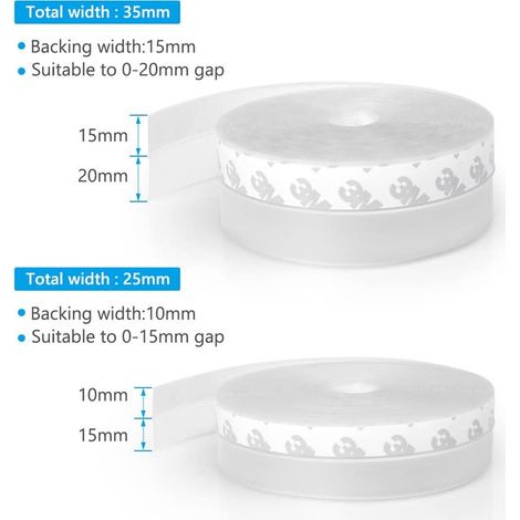 Silikon-Dichtungsstreifen, 10 m x 35 mm Türdichtung, selbstklebender Dichtungsstreifen, wasserdicht, winddicht, staubdicht, für Dusche, Küche und WC (transparent) (1/4)