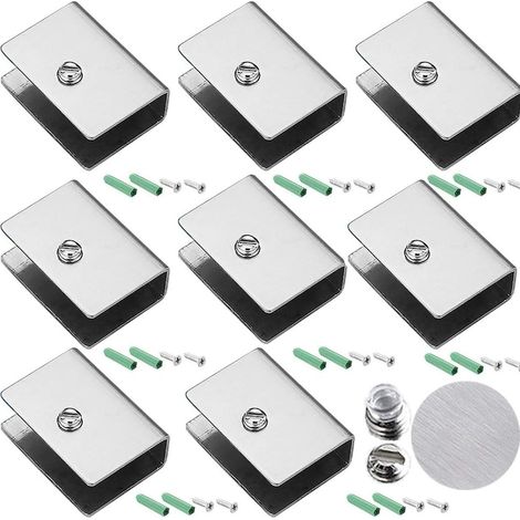 Ensemble de 8 pinces pour verre, Jormftte, acier inoxydable, avec accessoires de montage, argent