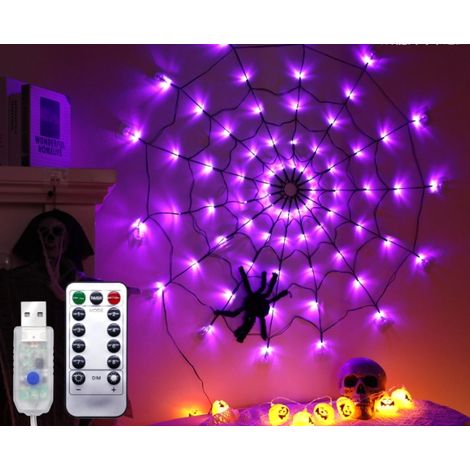 Lampe décorative Halloween à LEDs 1m70 de couleur toile d'araignée distribution de lumière araignée funny room atmosphere layout light purple