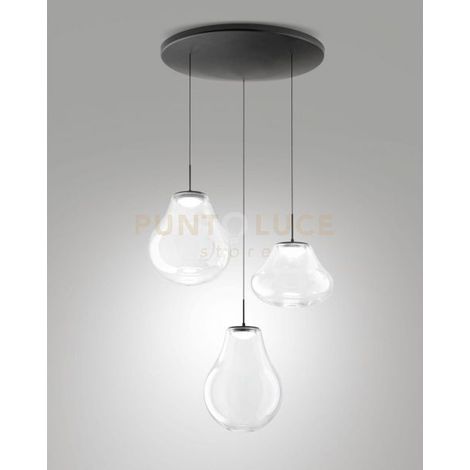 DEVA SOSPENSIONE TRASPARENTE 3 LUCI TONDA A LED CCT 2700K - 3000K - 4000K- 42W - 4530 lm DIMMERABILE
