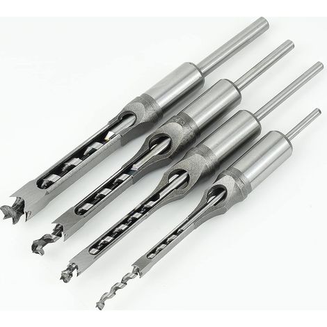 Set of 4 Square Hole Drill Bits Hollow Steel Carpentry Tools Set for Square Hole Saw Wood Drill Bits Square Hole Drill Bit Hole Mortise Chisel, 1/4", 5/16", 3/8", 1/2" (1/5)