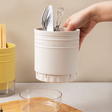 Égouttoir rond à baguettes, organisateur multifonctionnel pour la cuisine, égouttoir à vaisselle blanc (1/5)