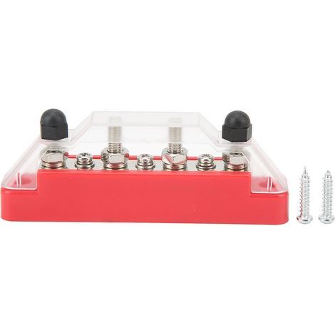 4-fach Stromverteiler-Klemmenblock, 48 V, 150 A, 7-polige Sammelschiene mit Abdeckung für Pkw, Wohnmobile und Boote, rot (1/5)