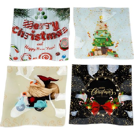 Piatto centro tavola di natale decorazioni addobbi natalizi per tavola in vetro quadrato grande 35 cm (1/2)