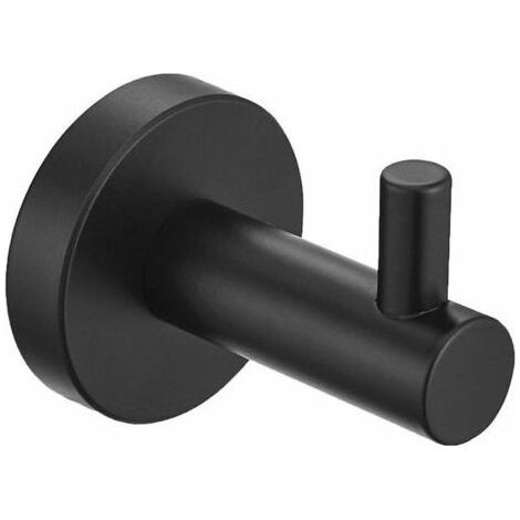 Patère salle de bain noire. Lot de 2 crochets salle de bain pour serviettes, peignoirs, chapeaux, exclusif haut de gamme. Accessoire salle de bain acier inox noir brossé mat. Résistant. Carivent (1/5)