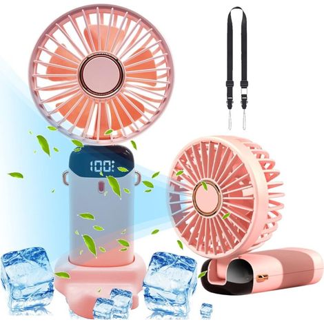 4000mAh Mini Ventilateur Portable Rechargeable USB Ventilateur de Poche pliable 5 Vitesses avec Base Pour Maison Bureau Rose