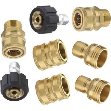 Accessori per idropulitrici, set di attacchi rapidi per tubo ad alta pressione, collega cannello, lancia e tubo, attacco rapido M22 da 3/8", attacco rapido da 3/4", set da 8 pezzi (1/5)