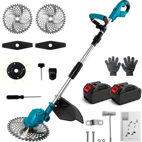 Débroussailleuse sans Fil 500W Coupe-Bordure 4 en 1 avec 2 Batteries 3.0Ah 4800 tr/min, 2 Types Lames, tête pivotante 90°, manche télescopique, coupe herbe, arbustes et branches 5 cm jardin (1/5)