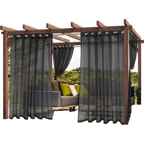 2er Set transparente wasserdichte Outdoor Vorhänge – Metallösen – für Terrasse, Balkon und Veranda (Schwarz-132×183cm) (1/5)