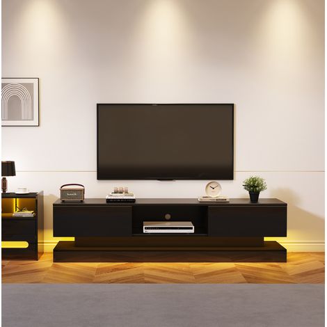 Mueble TV negro brillo con LED y 2 cajones para salón OKMYHOME (1/5)