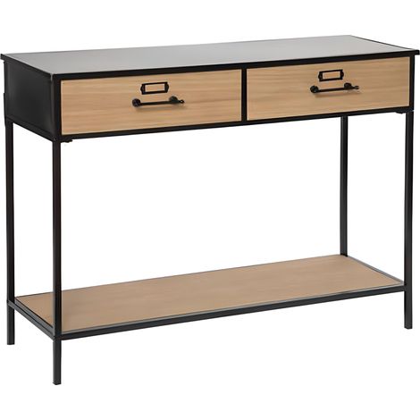 Console en bois et métal coloris naturel /noir - longueur 112 x profondeur 38 x hauteur 84,5 cm -PEGANE-