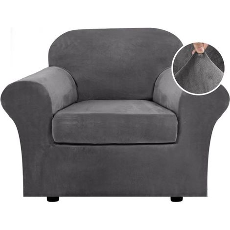 2-teiliger Luxus-Samtbezug für Sessel Sofa mit Armlehnen elastischer Saum Schutzhülle für Möbel weich und hochelastisch Breite bis zu 125 cm 49 Grau (1/4)