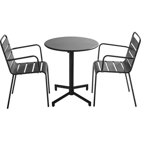 Ensemble table de jardin et 2 fauteuils en métal gris anthracite - Palavas (1/5)