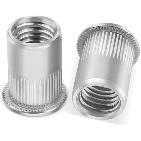 10 M10 inserts, blind rivet nuts, threaded rivet nuts, flat head threaded rivet nuts made of stainless steel, threaded inserts for metric threads, blind rivet nuts