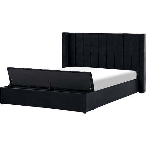 Cama de agua con somier de terciopelo negro 180 x 200 cm reposacabezas alto banco Noyers