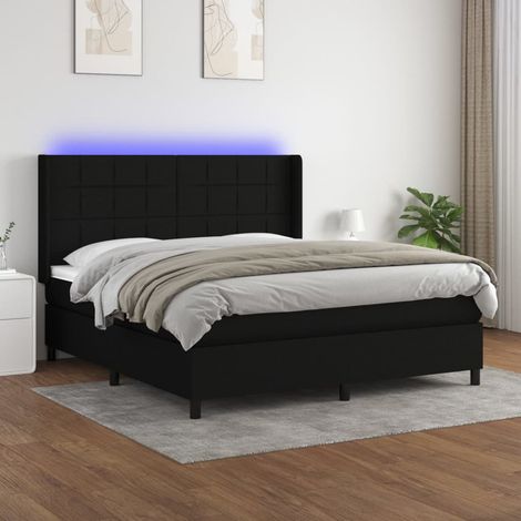 Sommier tapissier avec matelas et LED  Lit adulte Contemporain Noir 180x200 cm Tissu 34258