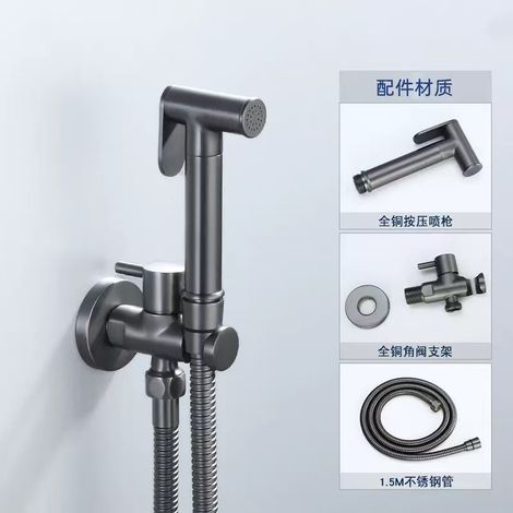 Rociador de bidé presurizado para inodoro, totalmente de cobre, manguera de acero inoxidable de 1,5 m, bomba de limpieza higiénica con gatillo manual.