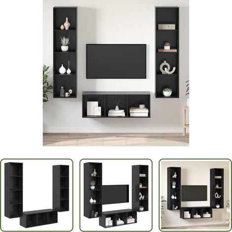 vidaXL Rangement salon - Ensemble meuble TV 3 pcs Chêne noir Bois d'ingénierie (1/5)