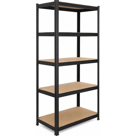 Relaxdays Rayonnage lourd, H x L x P : 200 x 90 x 60 cm, 875 kg, 5 niveaux, rayonnage cave, à emboîter, noir/marron (1/5)