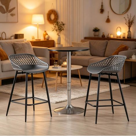 Lot de 2 tabourets de bar 48,5x47x84,5 cm en PP et métal gris avec repose-pieds, stables – MEUBLIV (1/5)