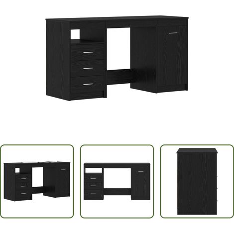 Holzschreibtisch - Schreibtisch 2 pcs Schwarz Eichen-Optik 140 x 50 x 76 cm (1/5)