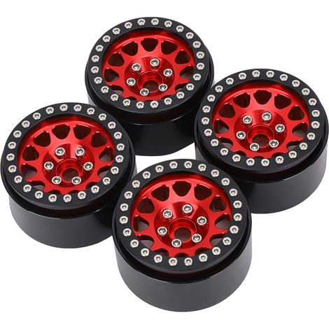 Stück Metallfelgen im Maßstab 1:10 für RC-Crawler-Cars, kompatible Reifen: Axial SCX10 / SCX10II / 90046 / 90047, Schwarz und Rot (1/5)