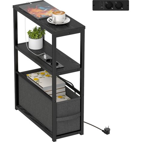 Table de appoint table basse avec multiprise et étagère, idéale pour les petits espaces, 45 x 18 x 60, 2 cm, noire (1/5)