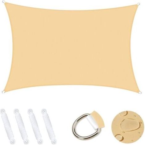Voile d'ombrage Rectangulaire 2x3m, Toile Ombrage Étanche Durable Abri de Jardin 95% UV pour Extérieur Jardin Cour Arrière Camping Piscine - Jaune Sable (1/4)