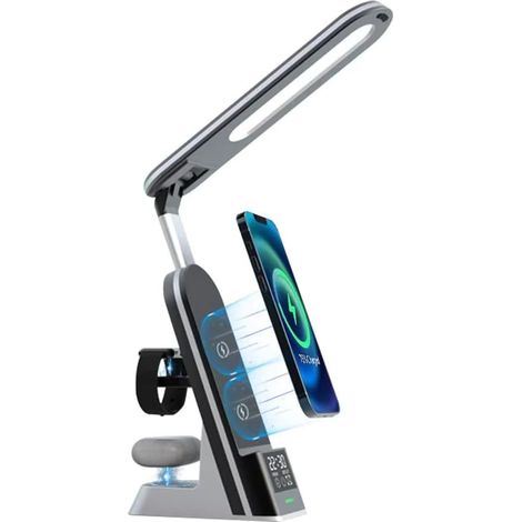 Lampe de bureau LED Lampe de bureau avec protection des yeux Lampe de bureau avec chargement sans fil et port de chargement USB Minuterie tactile pliable avec contrôle des yeux