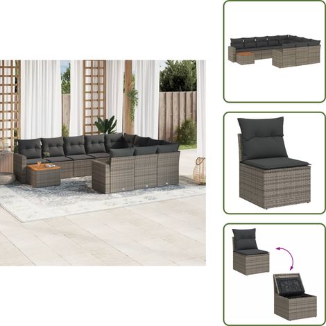 Salon de jardin 11 pcs avec coussins gris résine tressée - Salon De Jardin - Mobilier Extérieur - Set Salon De Jardin - Résine Tressée - Rotin Synthétique