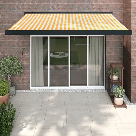 Auvent rétractable Store banne Marquise jaune et blanc 3x2,5 m tissu et aluminium NDTN5394101 (1/5)