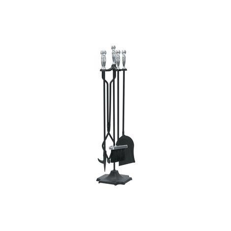 C SET ATTREZZI CAMINO C/STAND 5 PZ ARGENTO