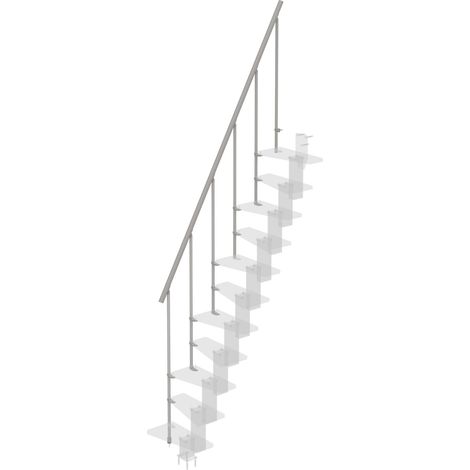 Misterstep – Rampe externe avec colonnes verticales – Main courante en bois – Longueur 11 marches – Couleur métal gris argent – Modèle tube