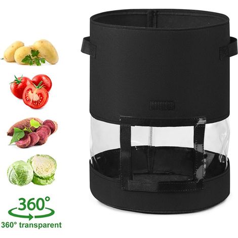 Sacs de plantation de pommes de terre réutilisables de 10 gallons avec fermeture à rabat et poignées, adaptés à une utilisation au jardin (noir, 43 L) (1/5)