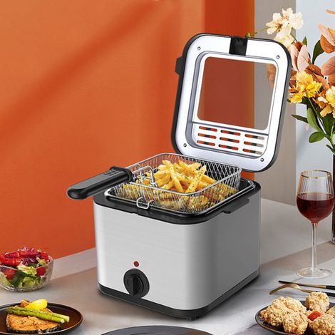 Friteuse électrique en acier inoxydable, 1000W AC, accessoires de cuisine multifonctionnels avec panier, prise ue 220V 230V (1/5)