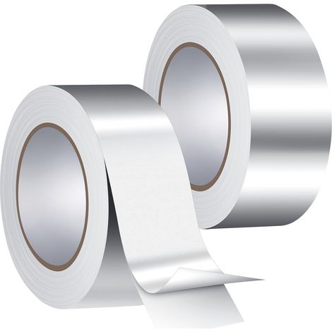 Cinta adhesiva de aluminio, rollo de 2 rollos de 50 mm x 50 m, para altas temperaturas, para instaladores y electricistas, sellado, reparación e impermeabilización. (1/5)