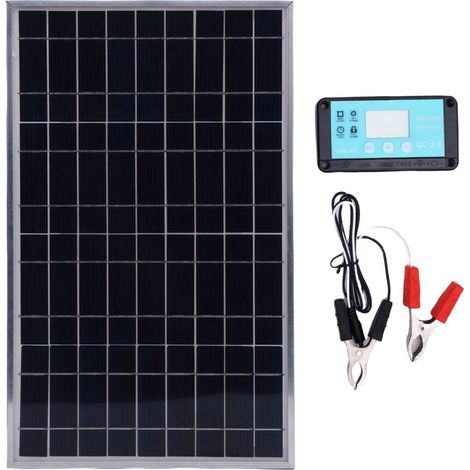 Kit solaire complet avec régulateur de charge 12 V (10–50 A), panneau 100 W en cadre aluminium, pour camping-car, voiture & bateau (1/5)
