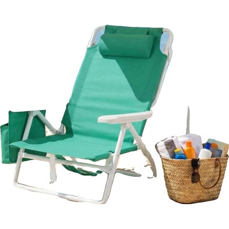 Chaise de Plage, Dossier Réglable, Facile à Transporter, Chaise verte 1 pièce (1/2)