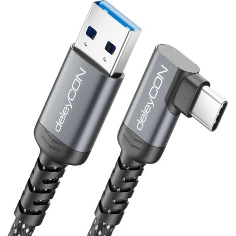 1,5m Câble USB-A vers USB-C Coudé 90° USB 3.0 5 Gbps (USB 3.2 Gen1) - Câble de Charge et Données pour Smartphone, Tablette, Notebook, Appareil Photo, HDD SSD, Disque Dur Externe, etc (1/5)
