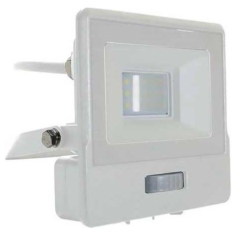 V-TAC VT-118S-1 faro led 10W chip samsung con sensore di movimento PIR e crepuscolare bianco naturale 4000K slim alluminio bianco IP65 - SKU 20293