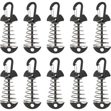 Juego de 10 estacas de anclaje de aluminio para terrazas y camping, resistentes al viento con asa de resorte, anclajes portátiles para exteriores. (1/4)