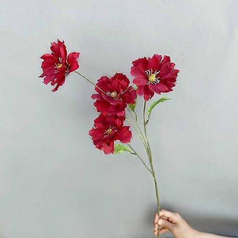 Orchidée artificielle à 4 têtes, fleur en soie simulée, décoration de mariage « Coucher de soleil », fleurs simuléesrouge (1/5)