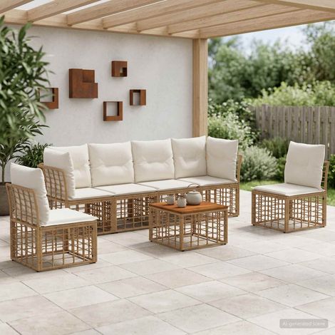 vidaXL Conjunto de sofás de exterior 7 uds. Natural y Crema Poliéster (1/5)