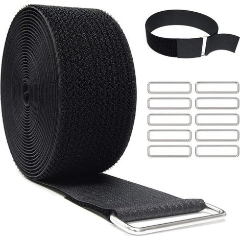 Velcro – avec 25 attaches métalliques – découpable – 5 cm de large – 5 m de long – noir (1/5)